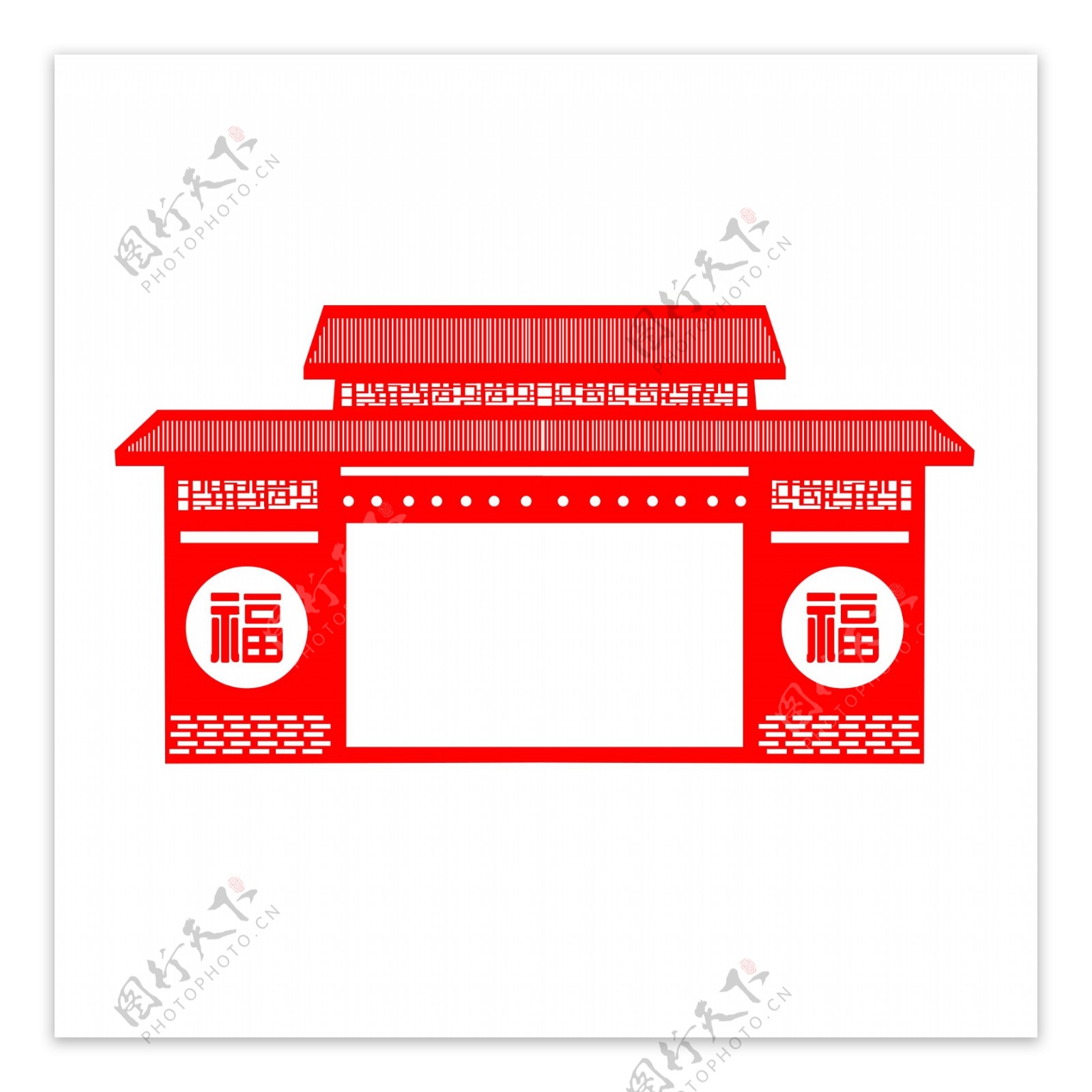 中国风建筑红色剪纸边框矢量天安门大雁塔