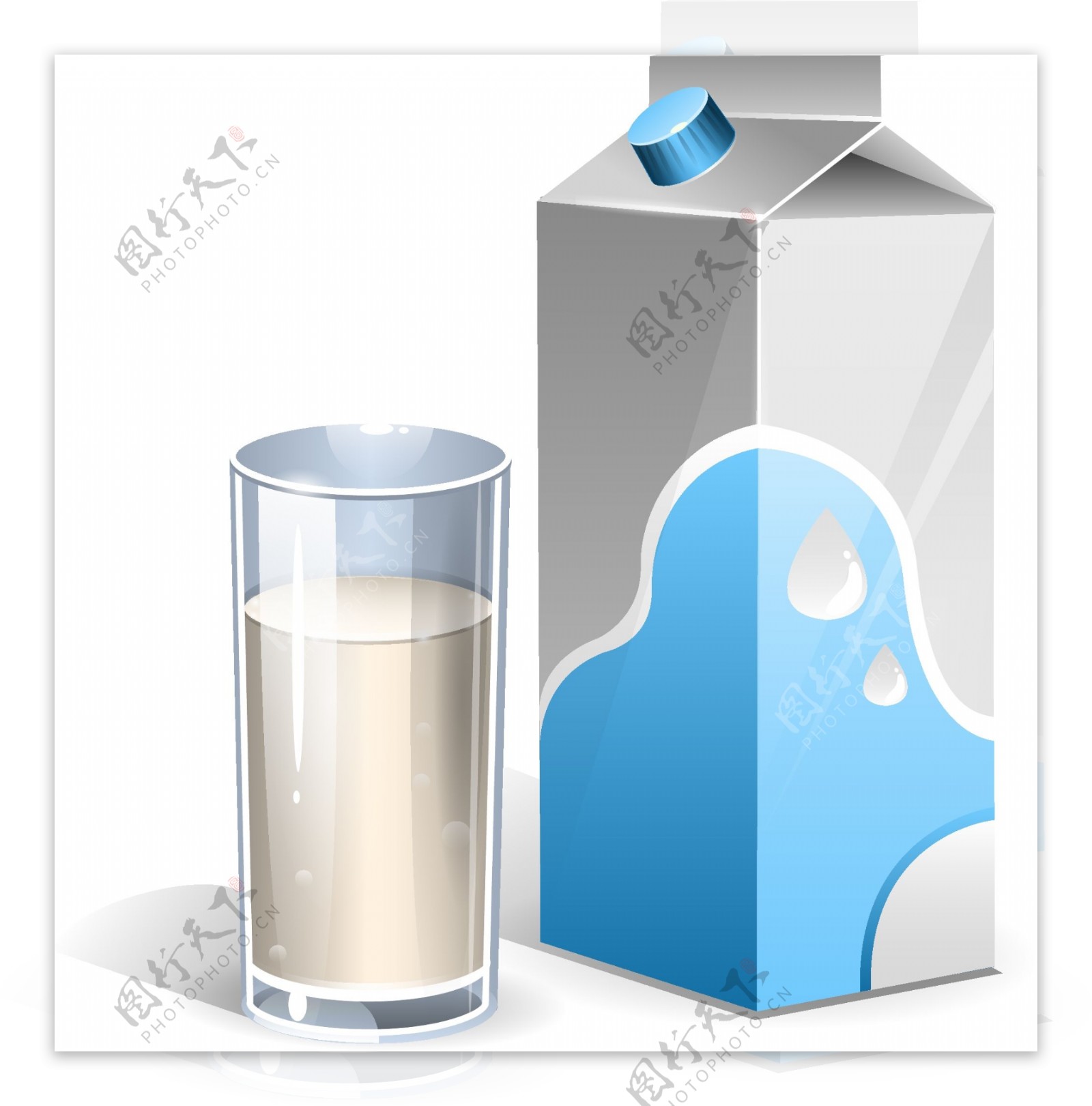灰色卡通奶盒牛奶杯元素