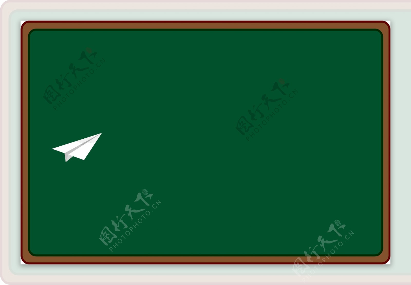 绿色长方形边框上的纸飞机矢量图