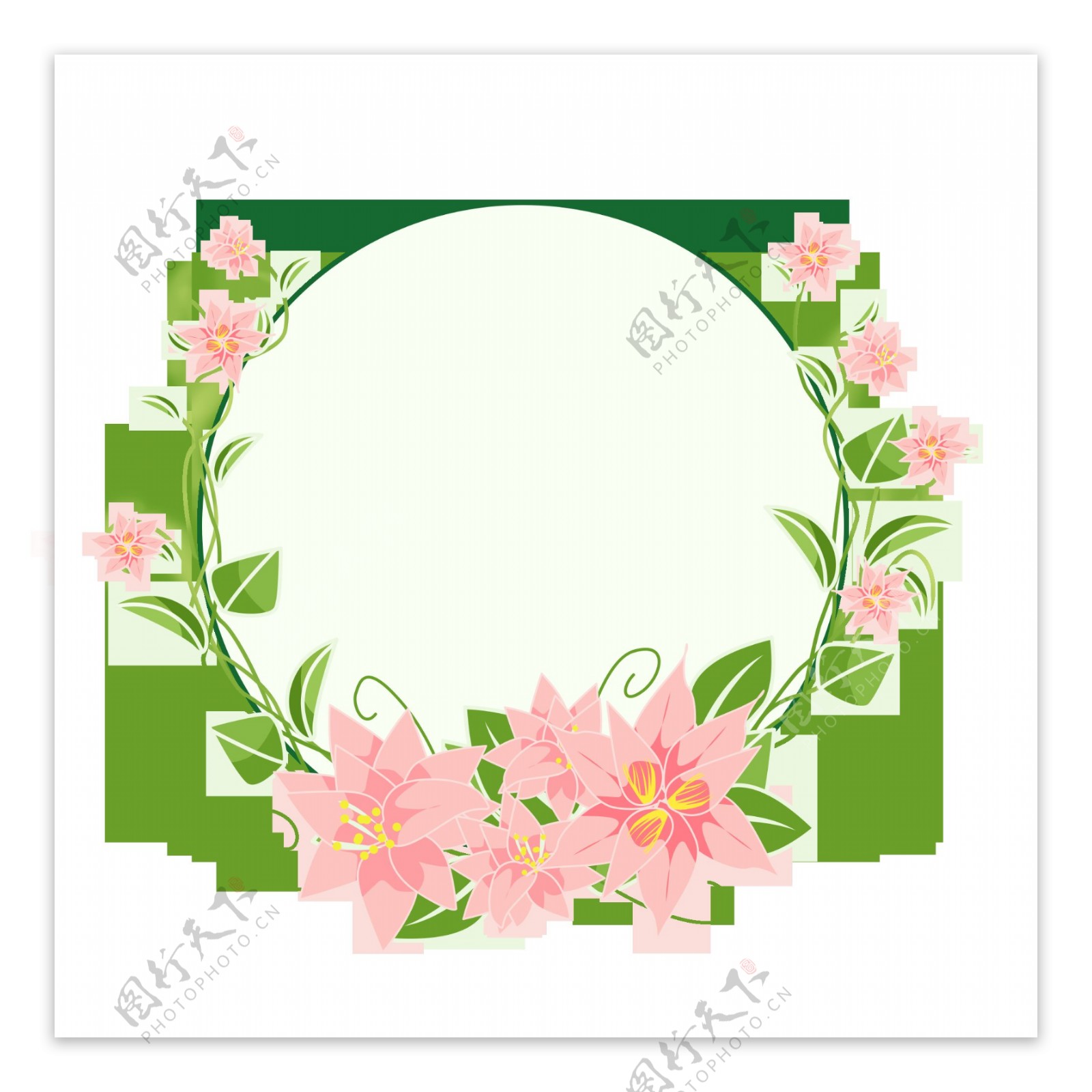手绘粉色花卉圆形边框设计元素