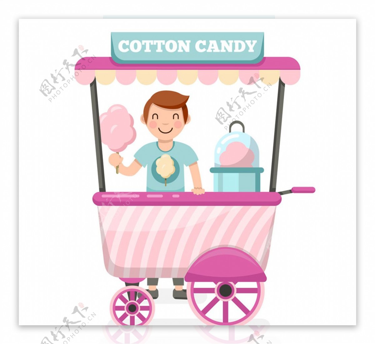 粉色棉花糖车和男子矢量素材