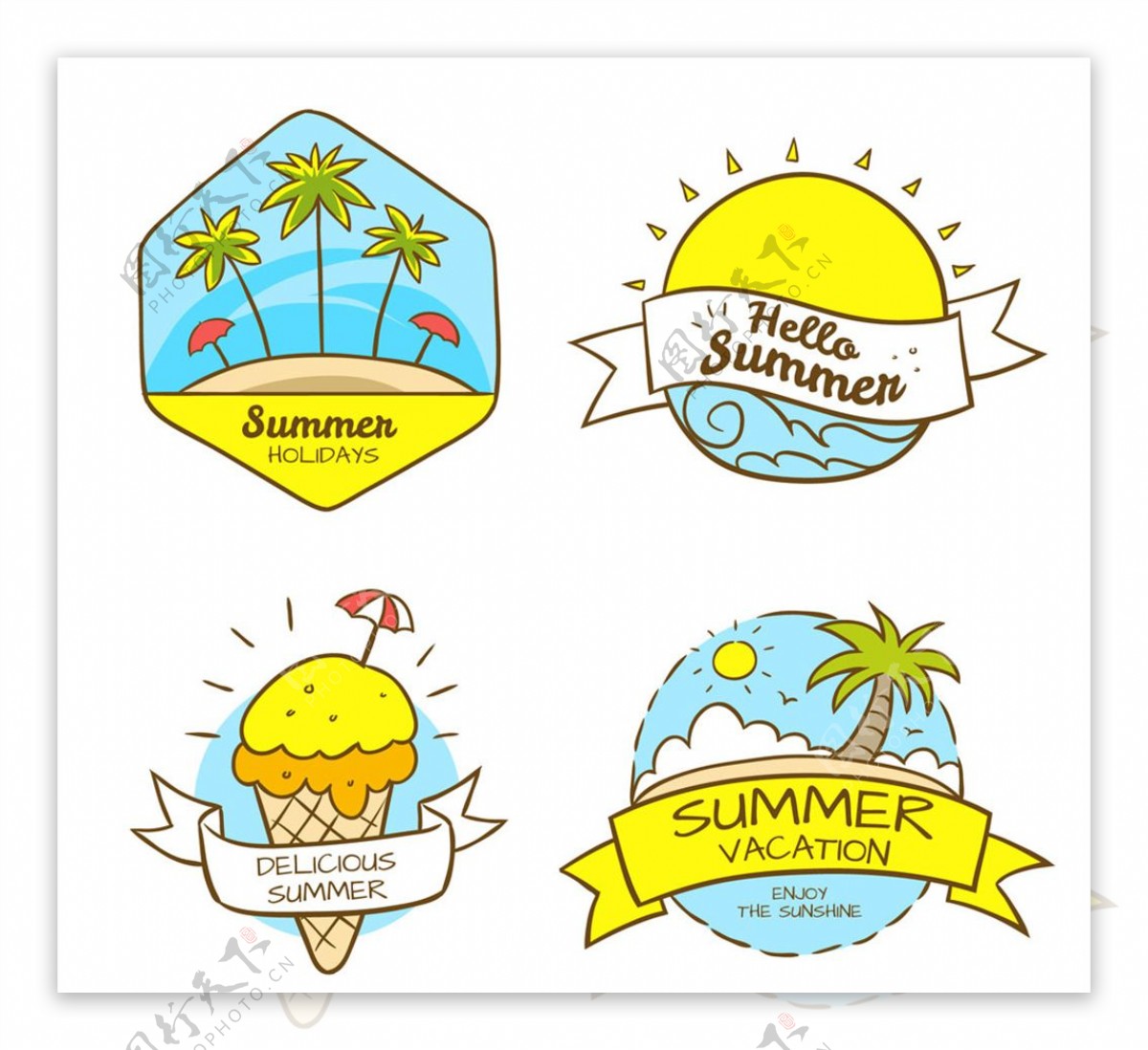 4款创意夏季假期标签矢量图