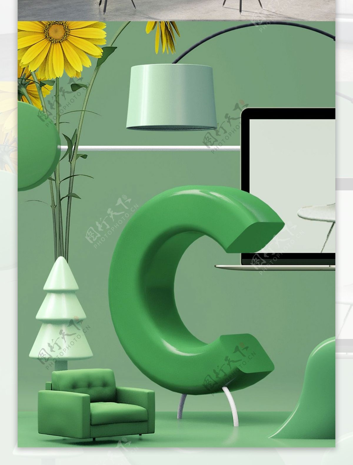 3D静物创意几何体产品陈列海报绿色4
