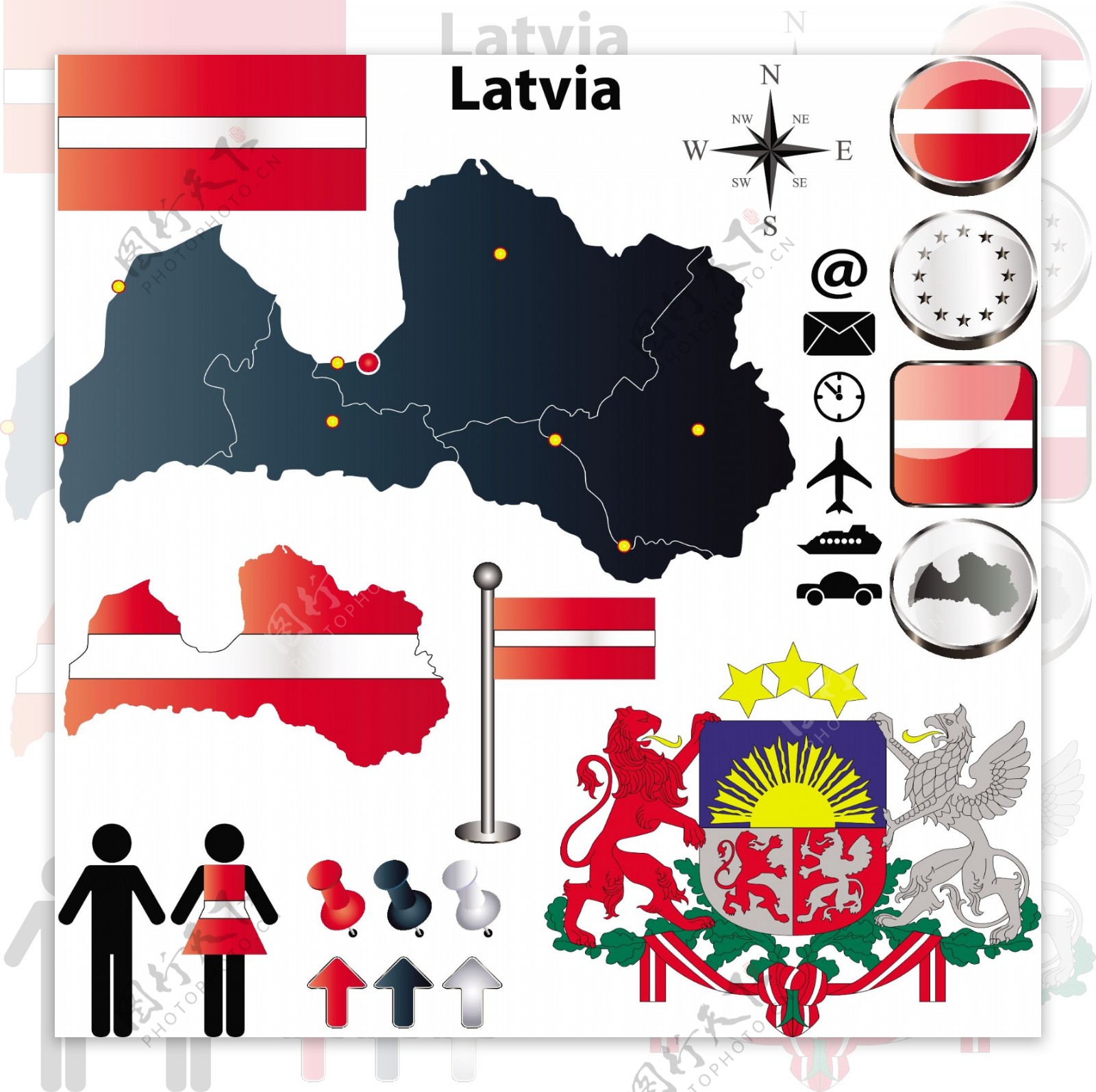 拉脱维亚国旗地图