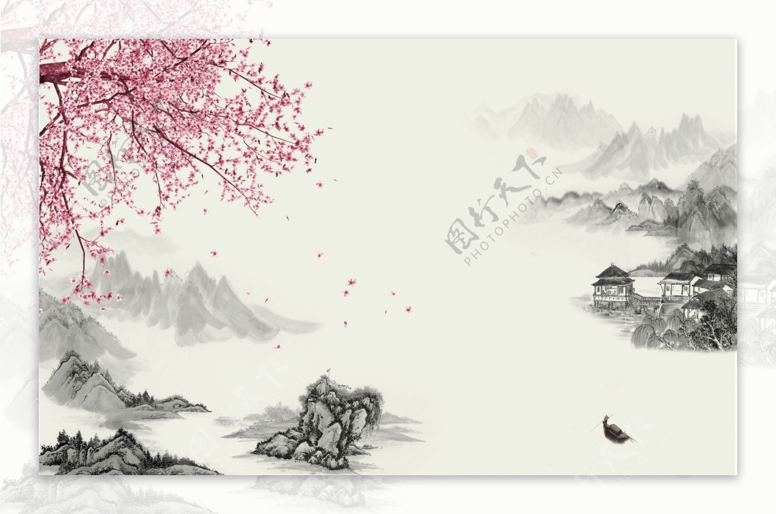 中式山水花鸟背景墙