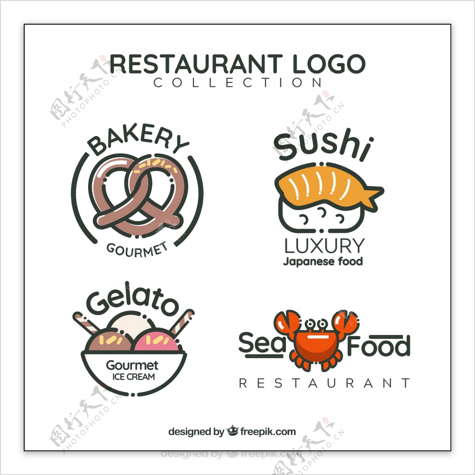 4款可爱卡通食物餐馆标志矢量图