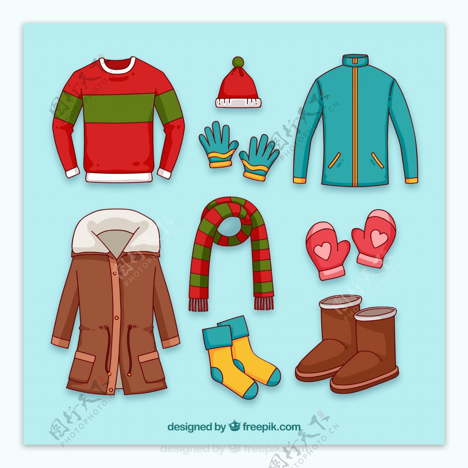 彩色冬季服装和配饰