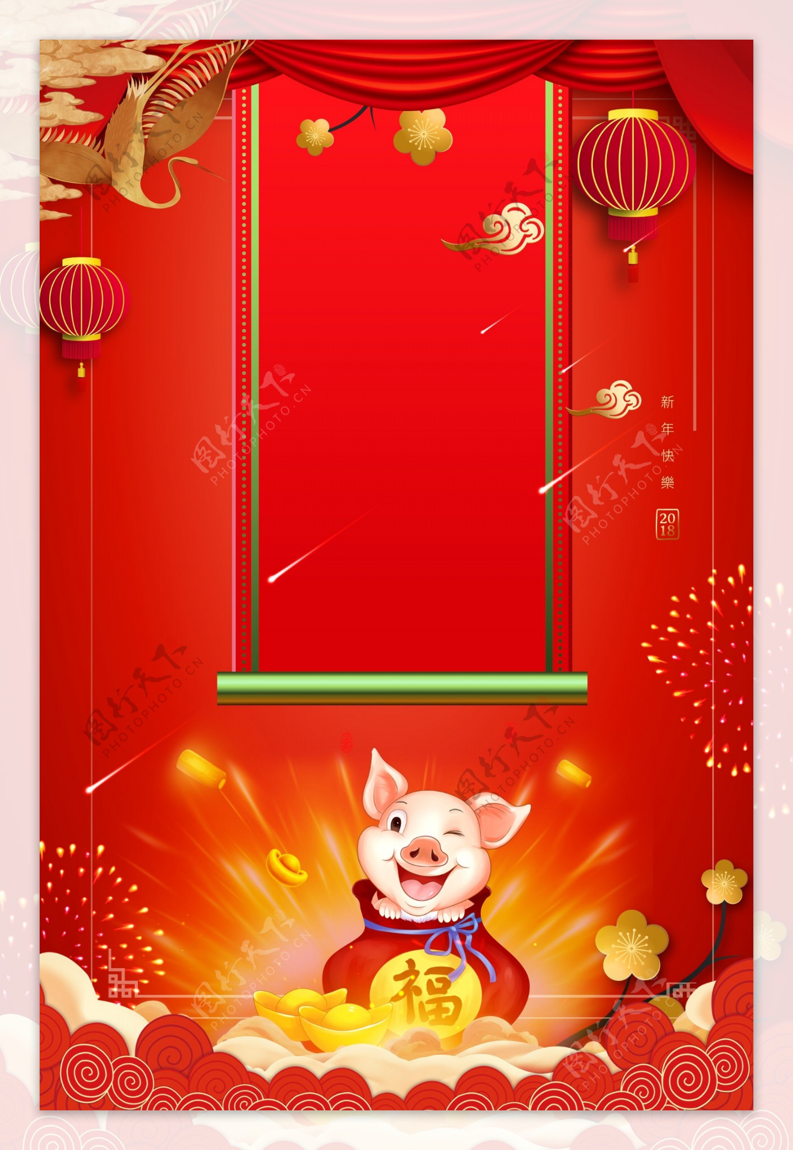 2019猪年春节福袋灯笼背景素材