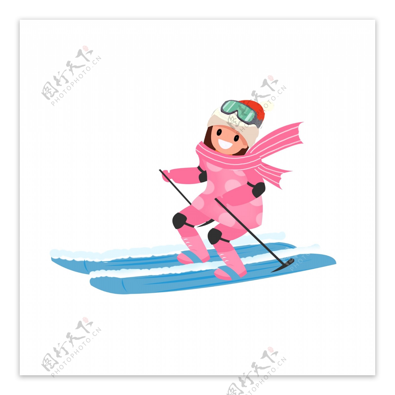 卡通开心滑雪的女孩可商用元素