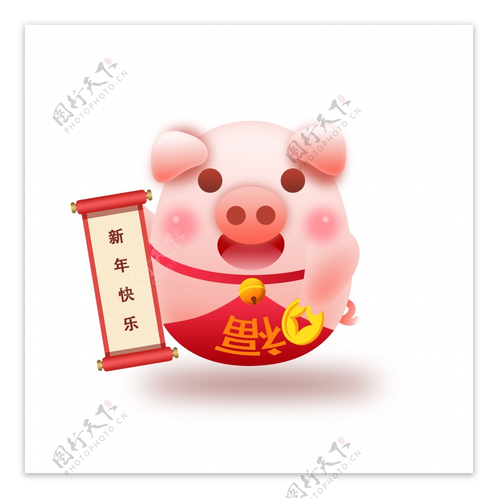 春节新年卡通矢量福猪拜年