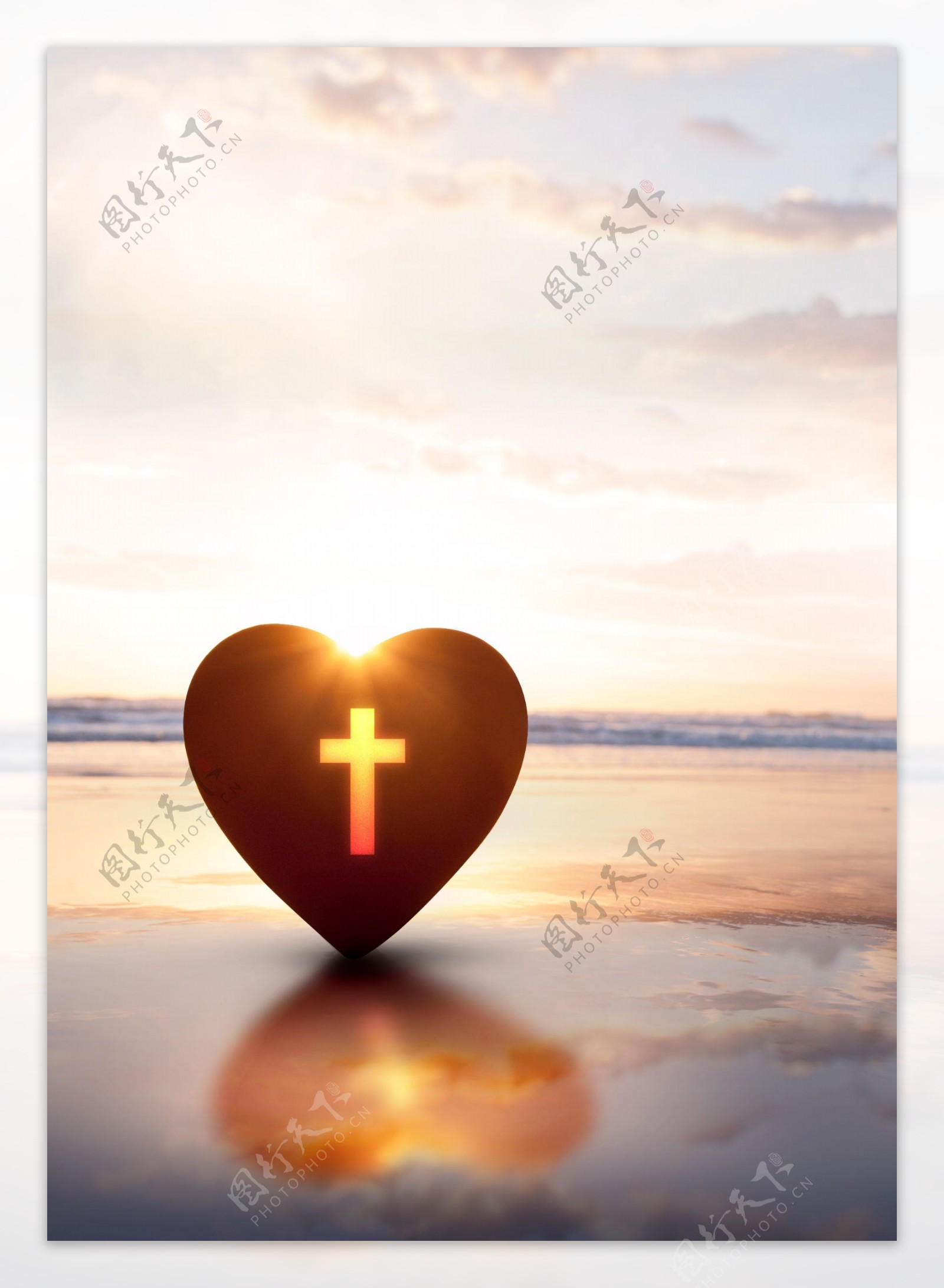 金色爱心十字架教海报背景素材
