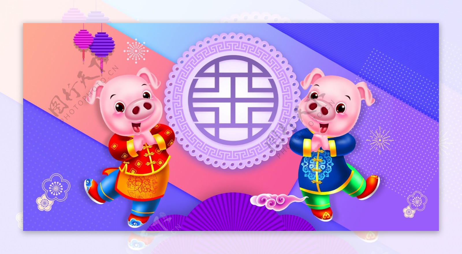 中国风恭贺新春2019猪年背景素材