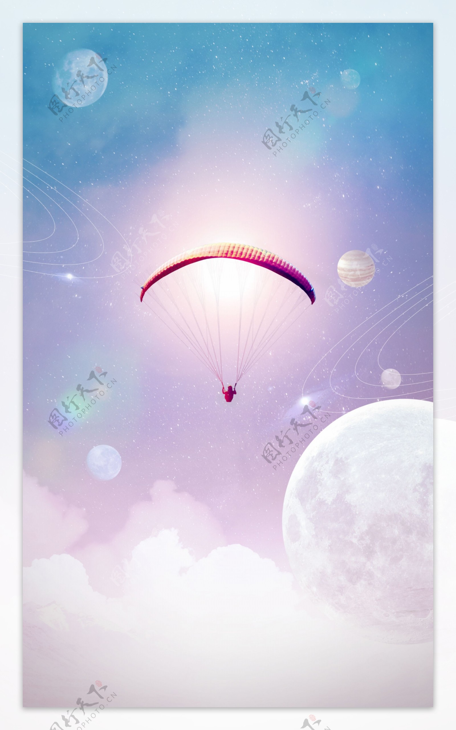 梦幻太空降落伞海报背景素材