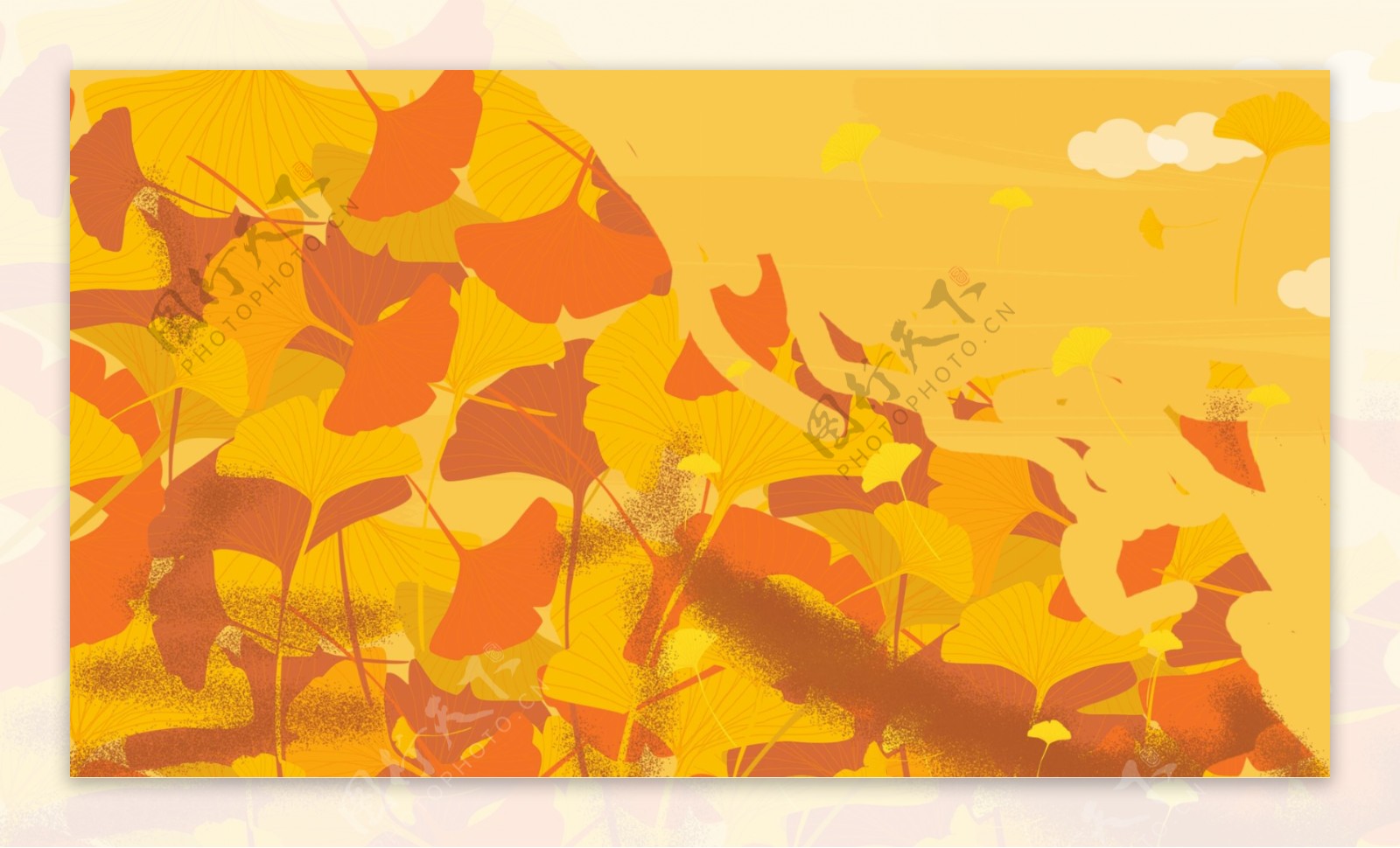 黄色秋季银杏叶背景设计
