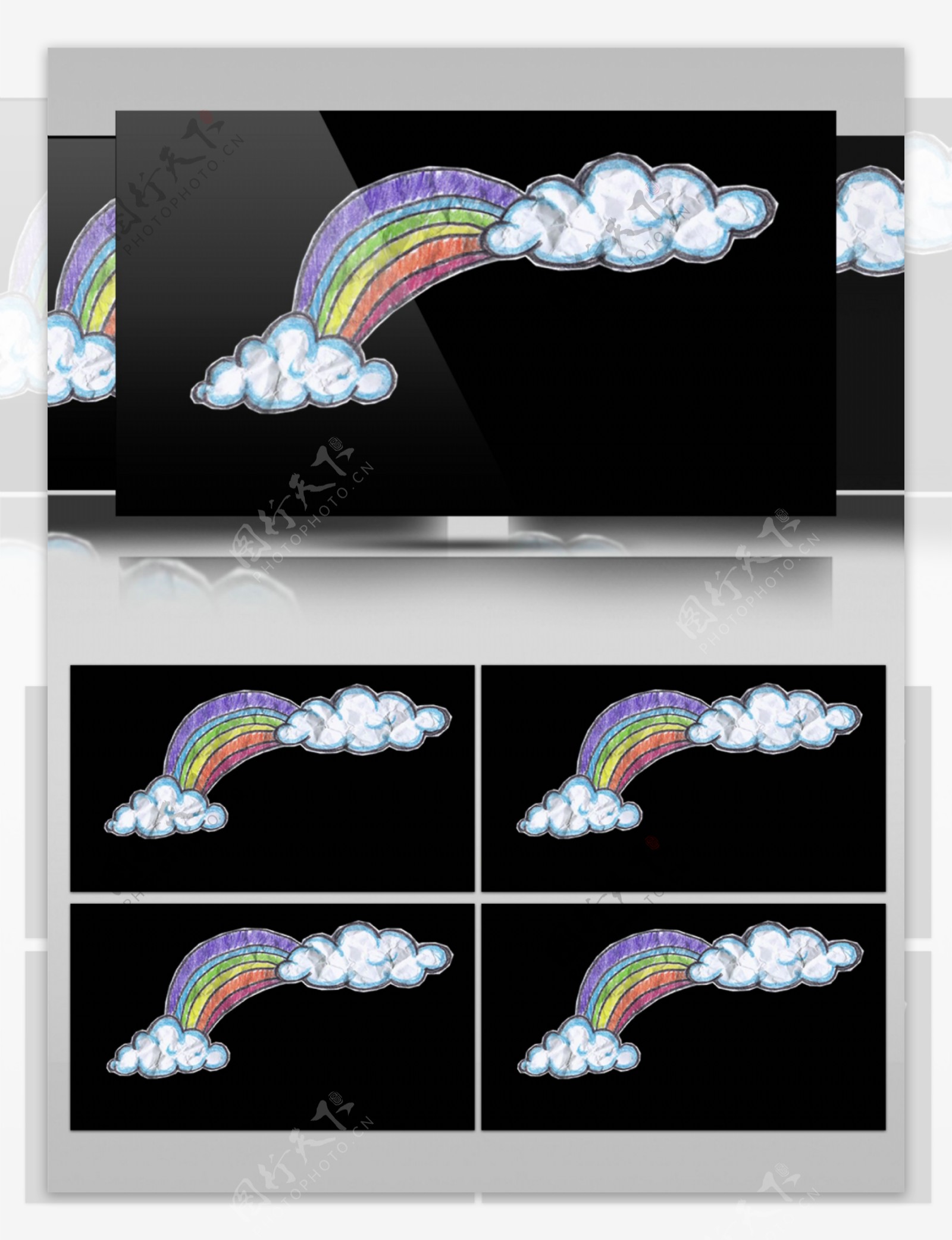 卡通手绘彩虹云朵纸质装饰元素视频素材