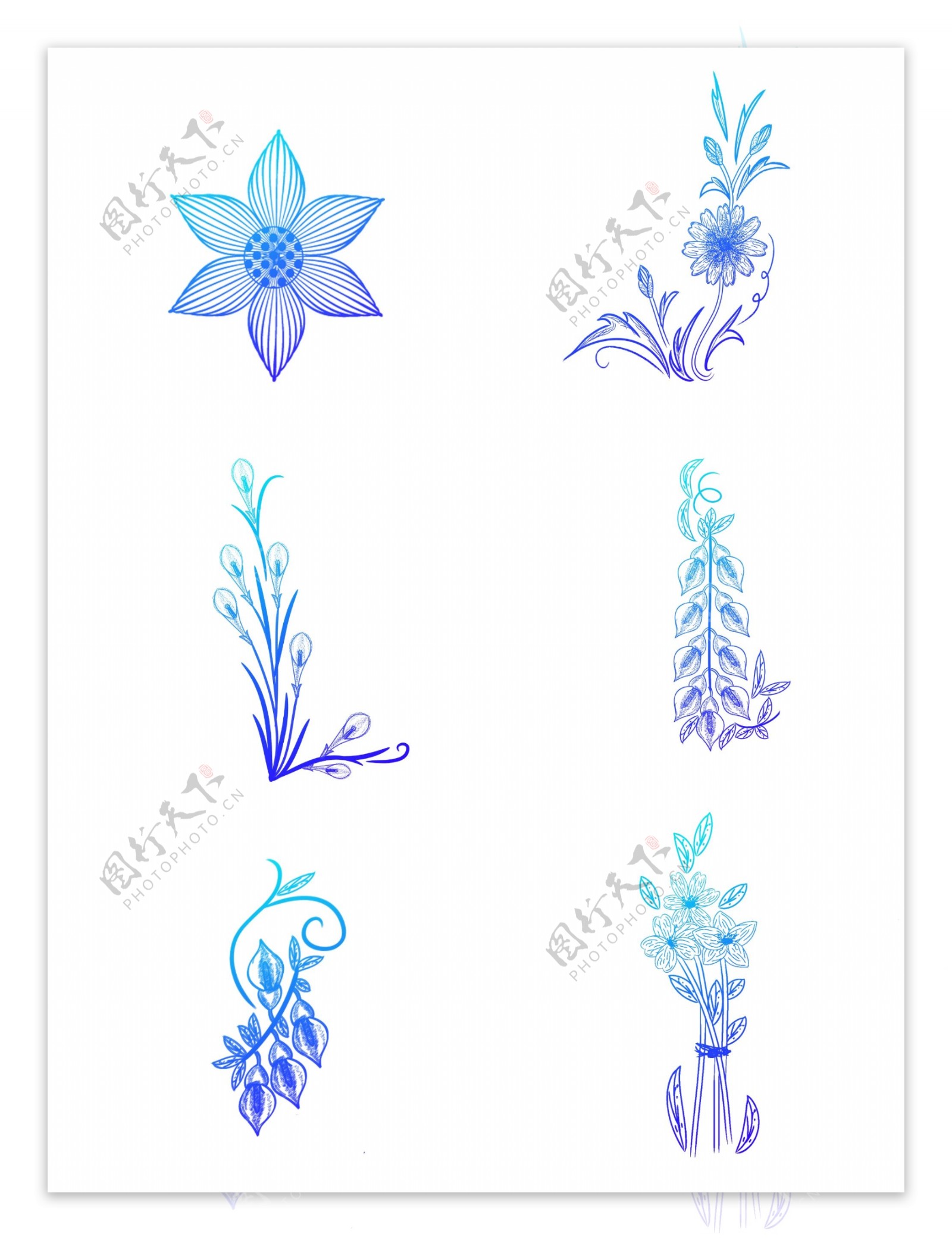 花朵花束蓝色渐变装饰元素设计