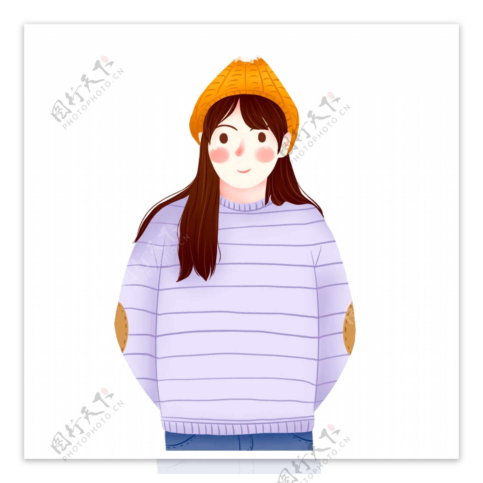 冬季穿着紫色条纹毛衣的少女设计可商用元素