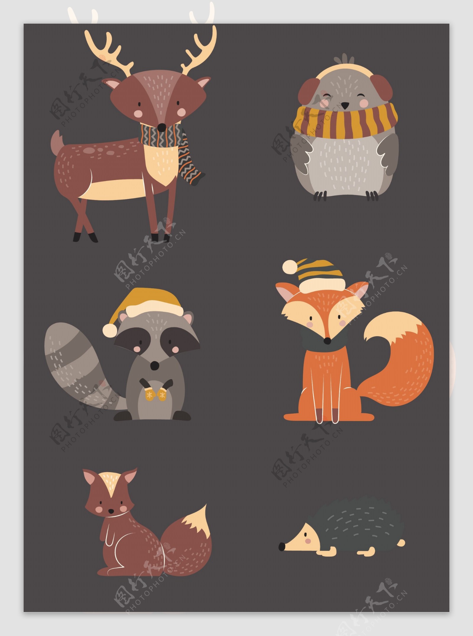 冬季森林动物插画