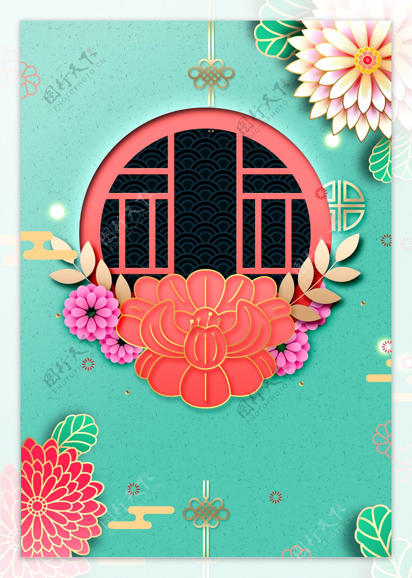 中国风艺术花朵新年背景素材