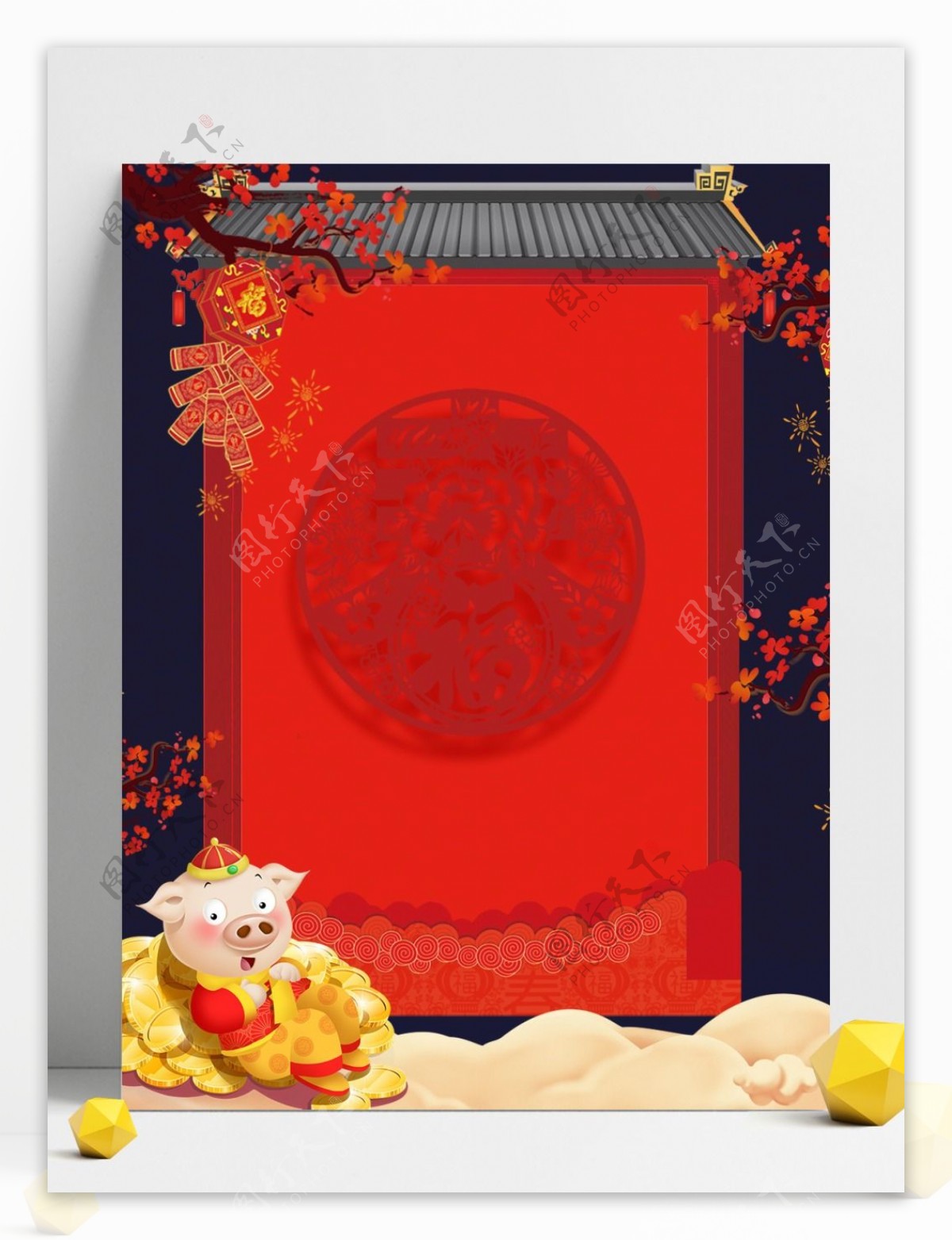 创意猪年中国风红色喜庆背景