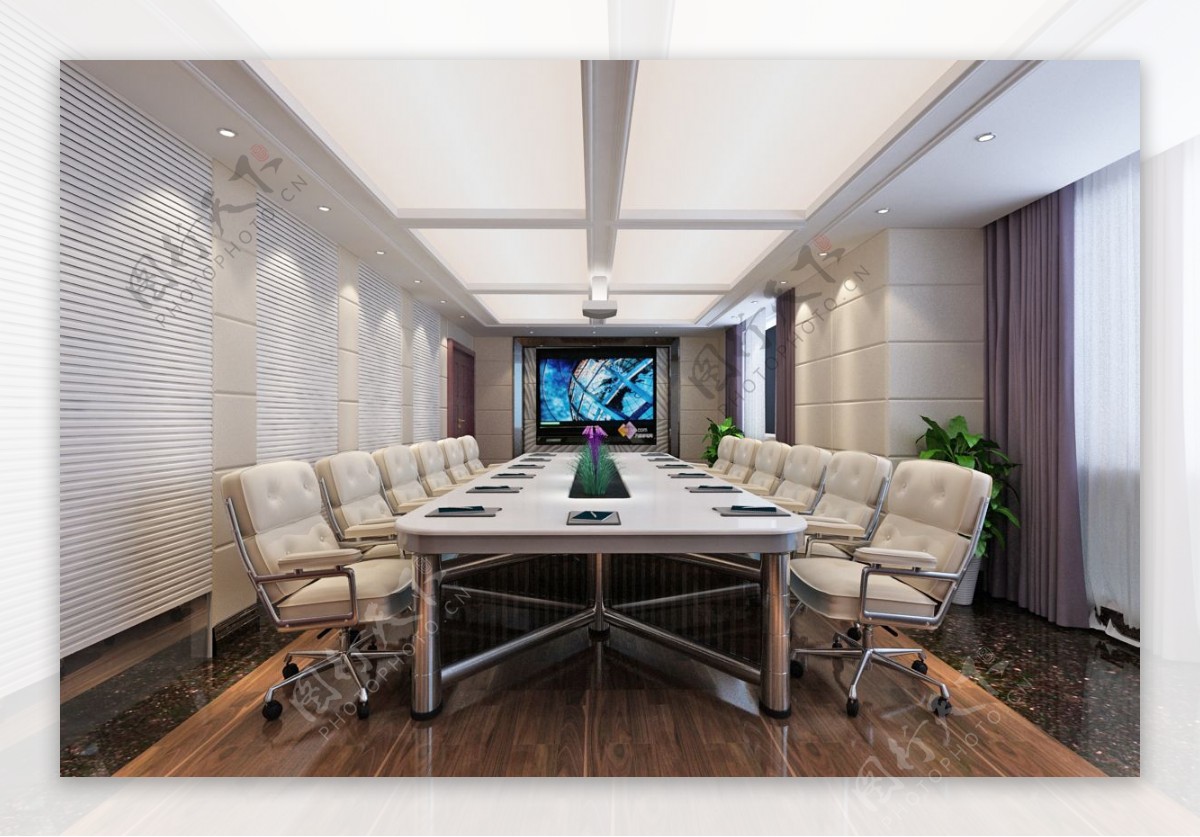 现代风格简洁办公会议室设计效果图