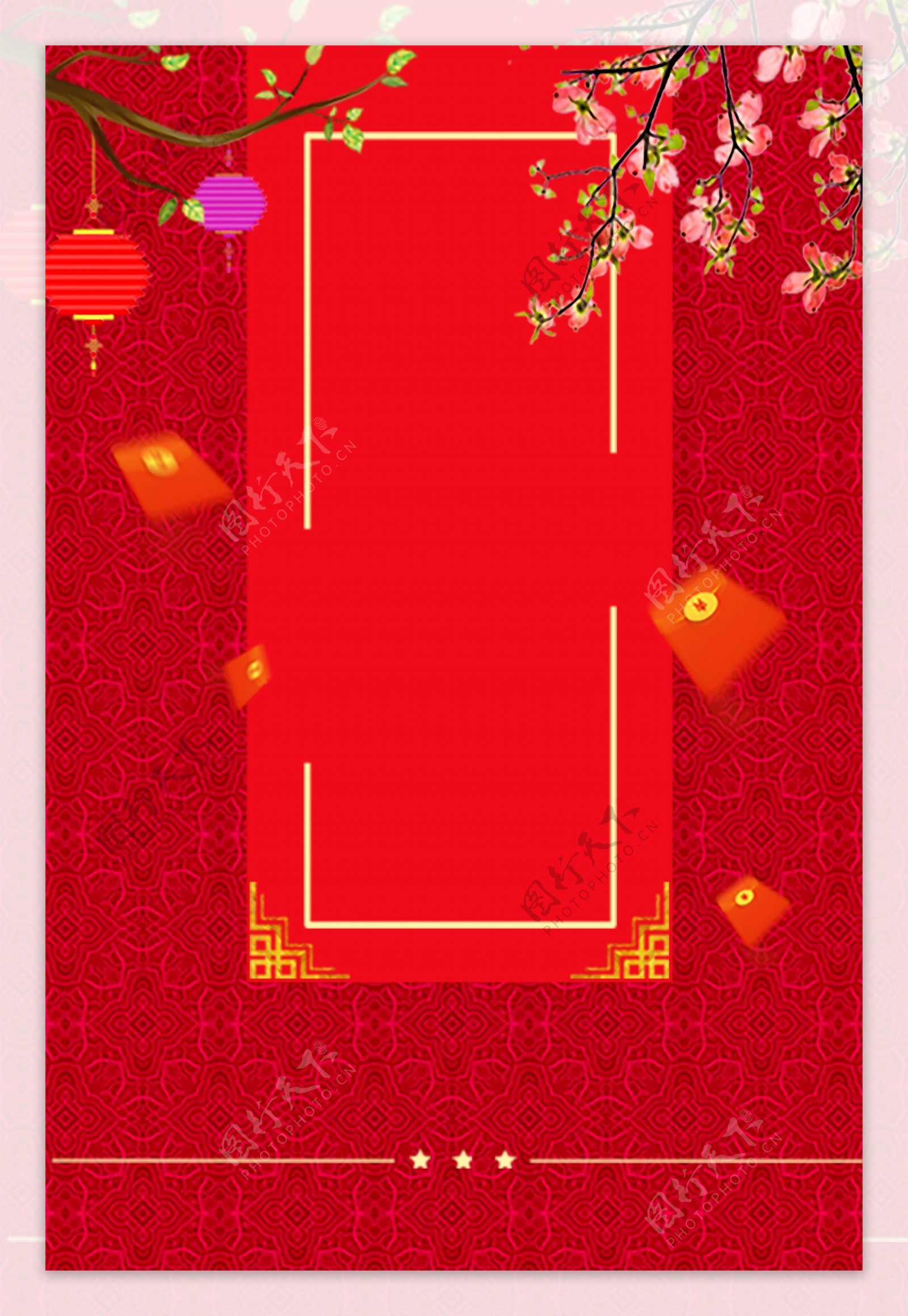 红色松树新年喜庆红色广告背景图