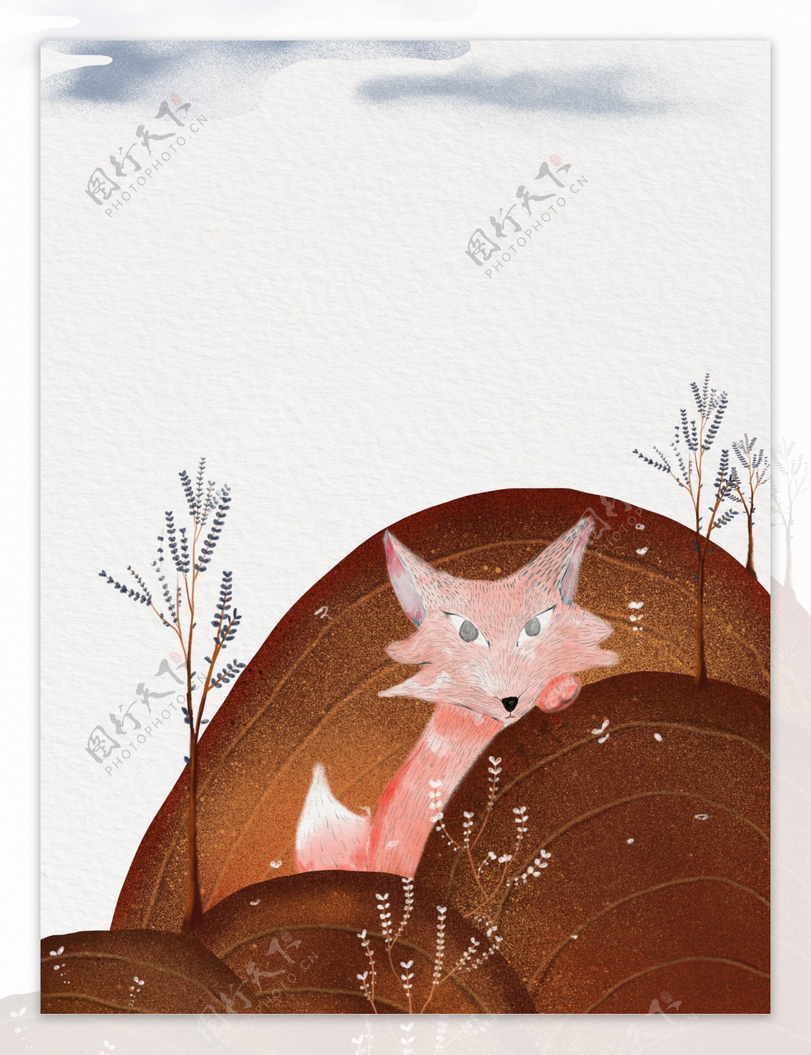 彩绘冬季狐狸背景素材