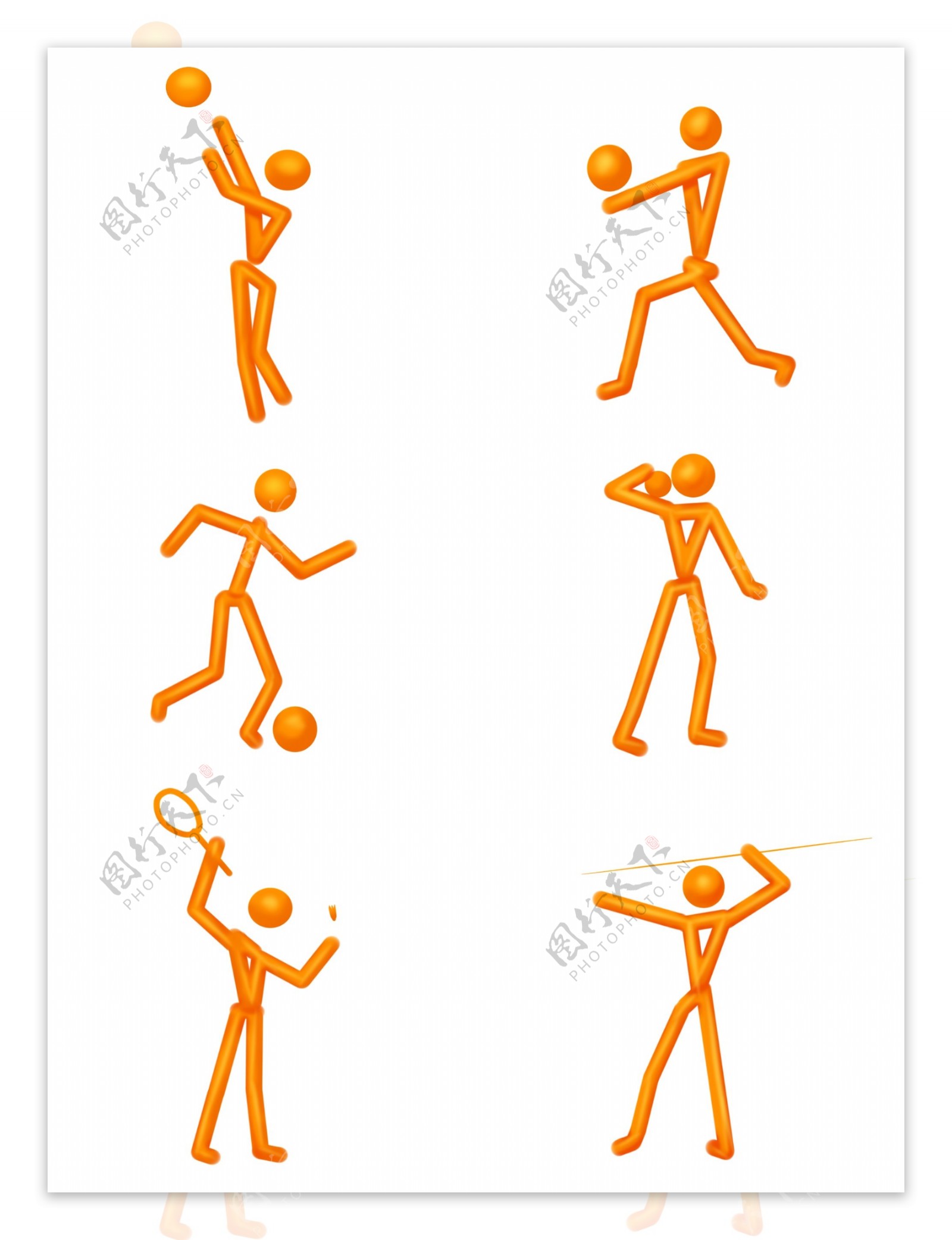商用橙色立体小人图标体育运动设计装饰元素
