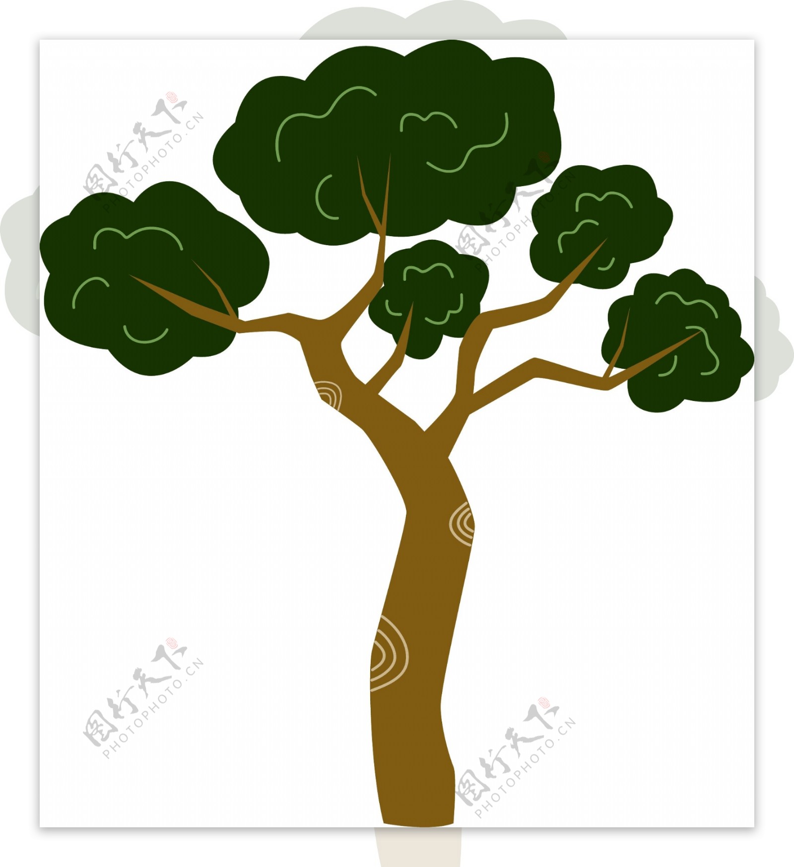 卡通矢量绿色大树可爱扁平化可商用素材
