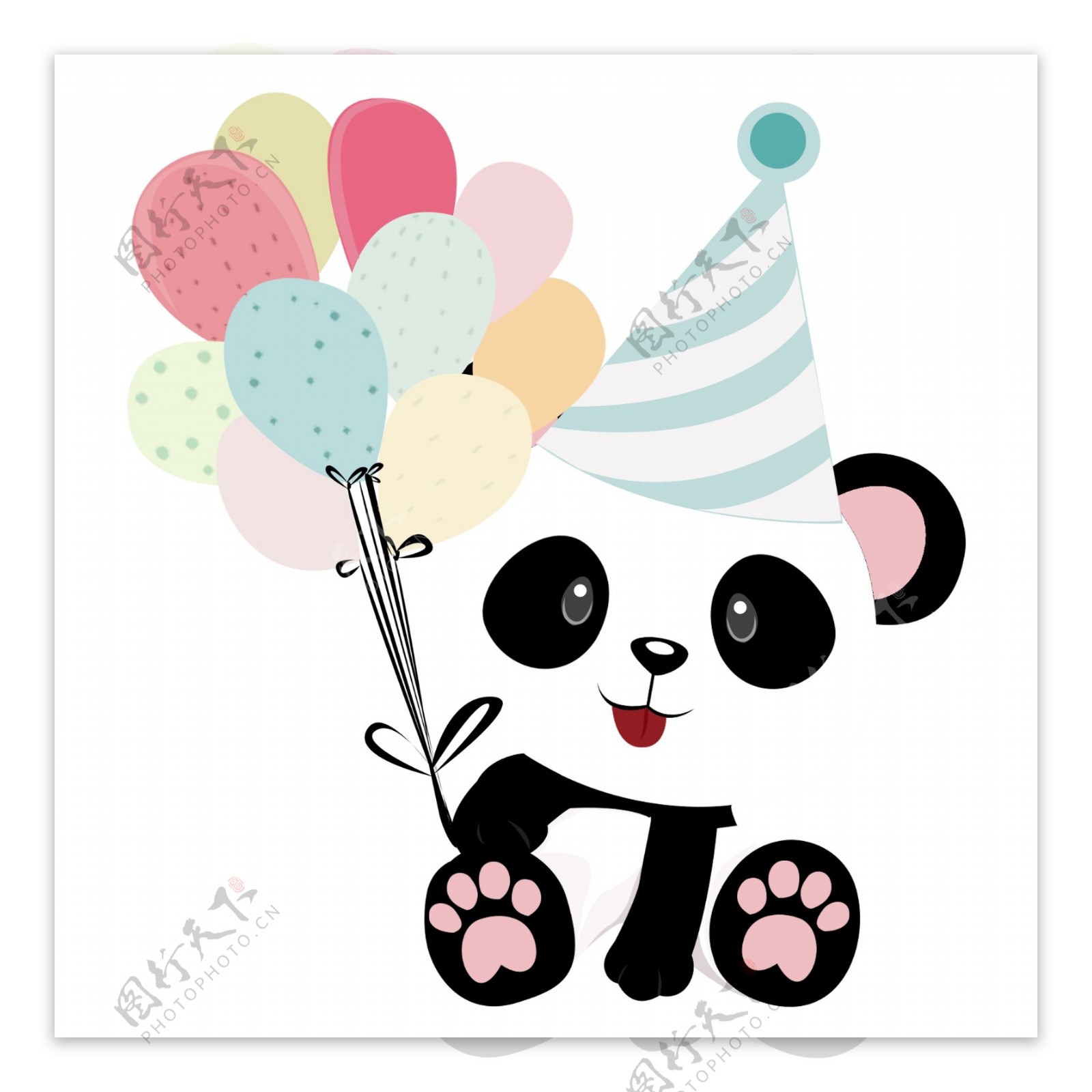 呆萌可爱拿着气球过生日的熊猫可商用元素