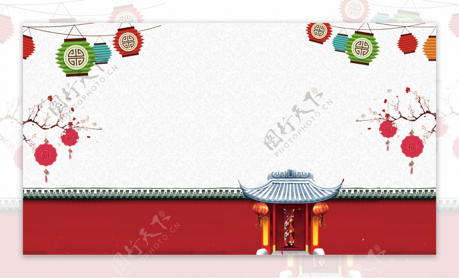 中国风古典城墙元宵节花灯背景设计