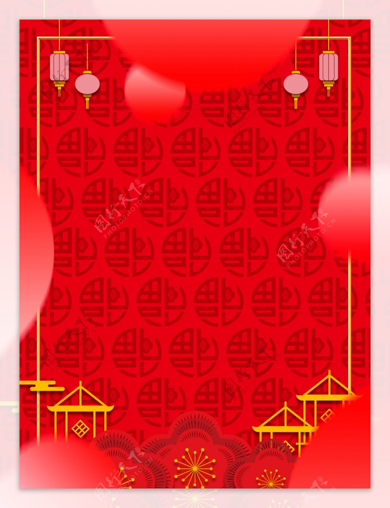 原创喜庆春节中国红剪纸风背景