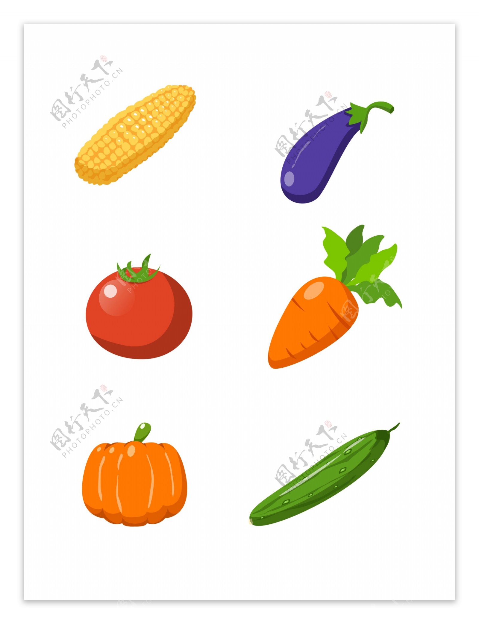 简约矢量手绘玉米番茄等蔬菜