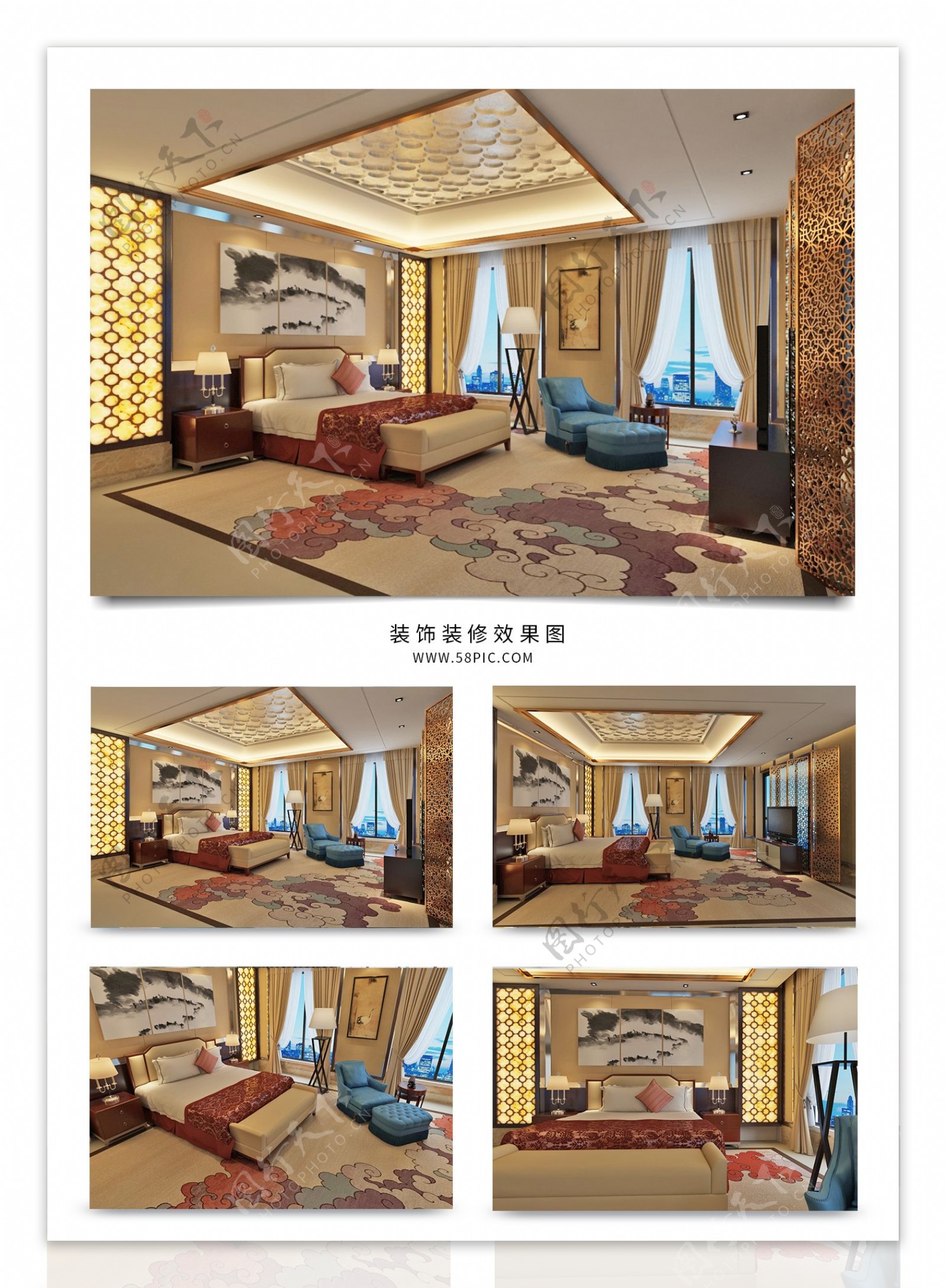 新中式风格酒店包房设计效果图