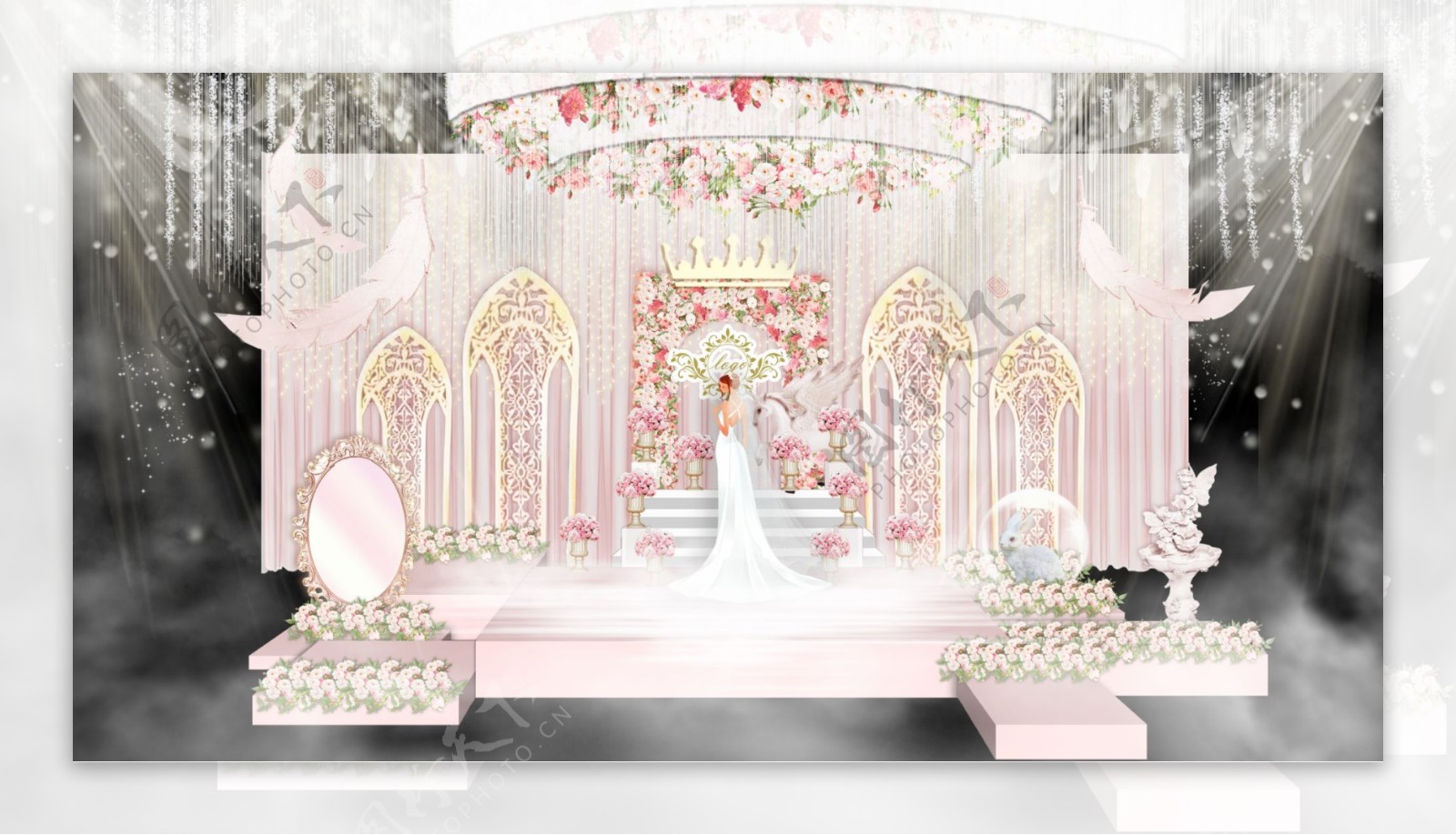 粉色梦幻婚礼中心舞台效果图