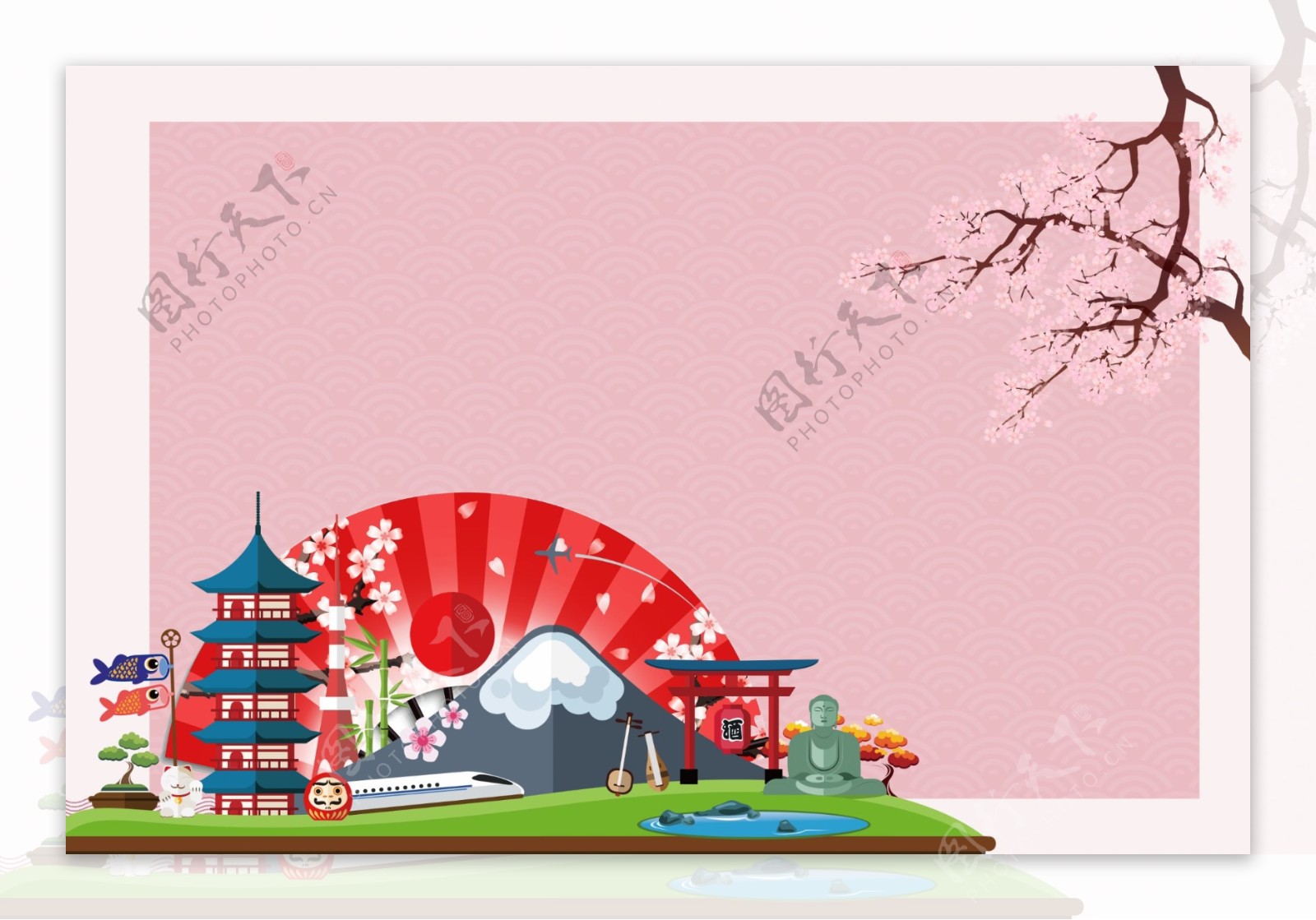 日本樱花富士山背景素材