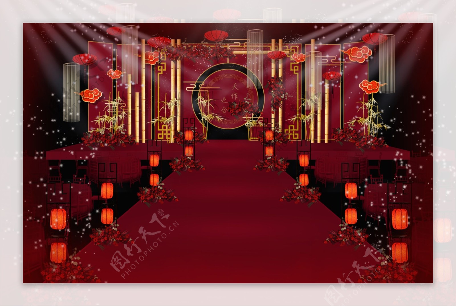 传统红色中国风中式婚礼效果图