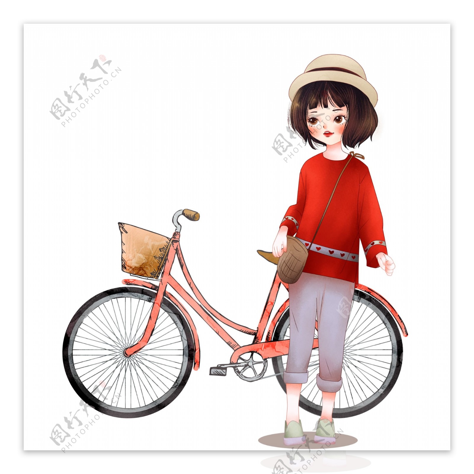 彩绘唯美女孩和自行车