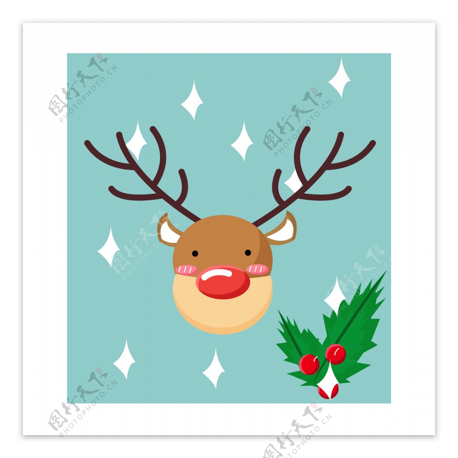 可爱圣诞节矢量麋鹿邮票小贴纸