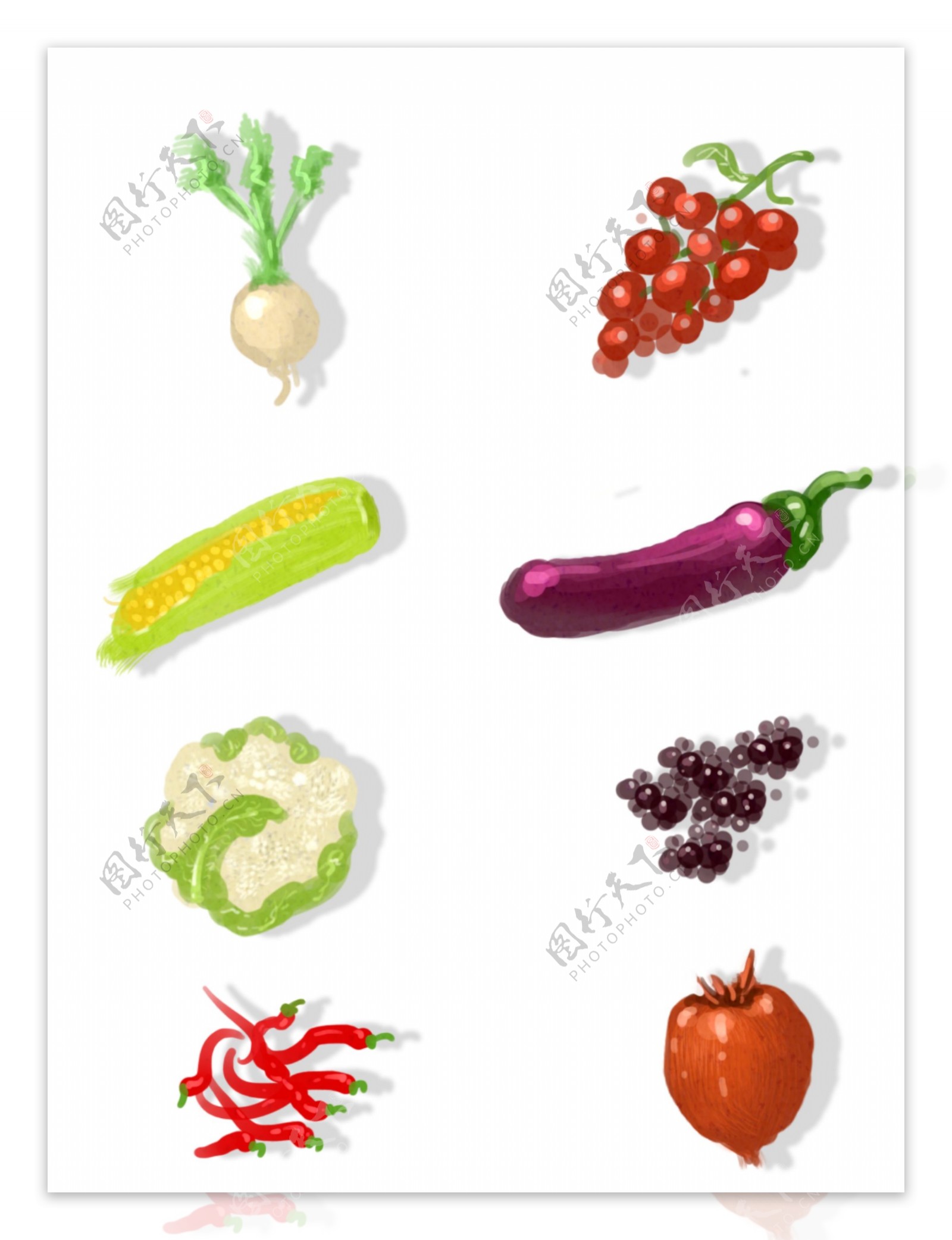 手绘简约健康蔬菜果蔬类透明底可商用素材