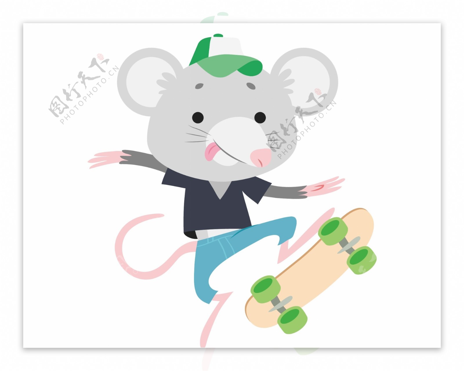 卡通老鼠玩滑板元素