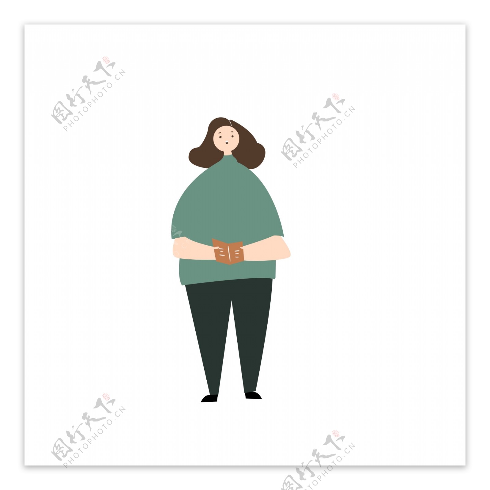 胖胖的女人拿报纸站立人物插图元素