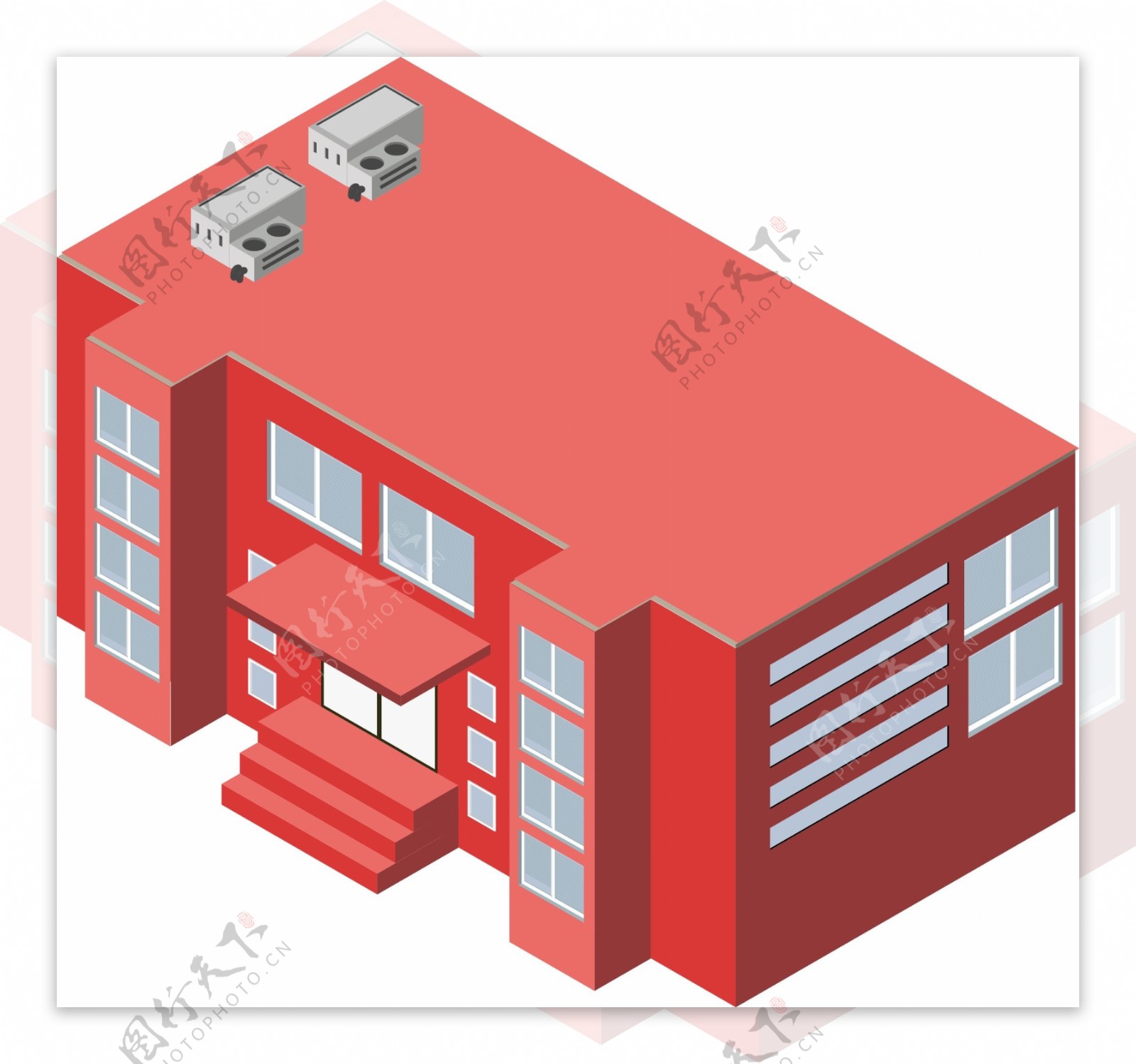 2.5D红色线性建筑简单AI素材
