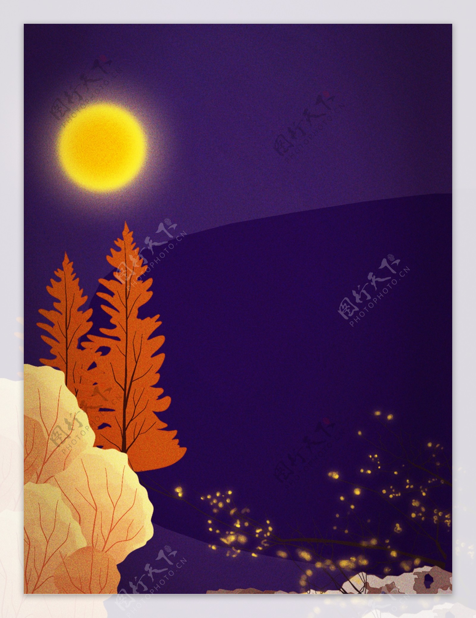 唯美林中紫色夜景背景素材