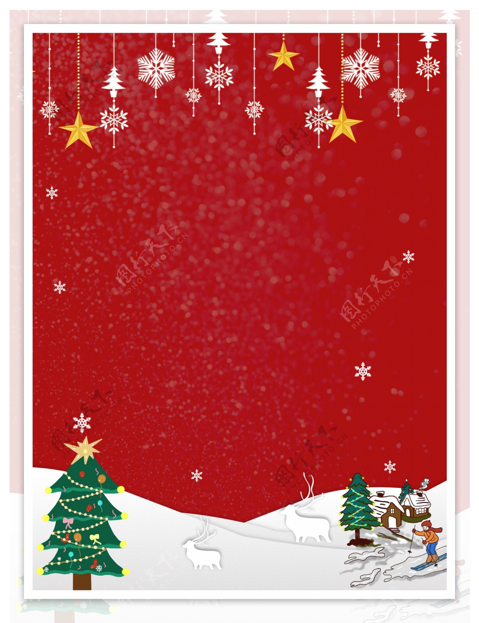 红色卡通滑雪圣诞节背景素材