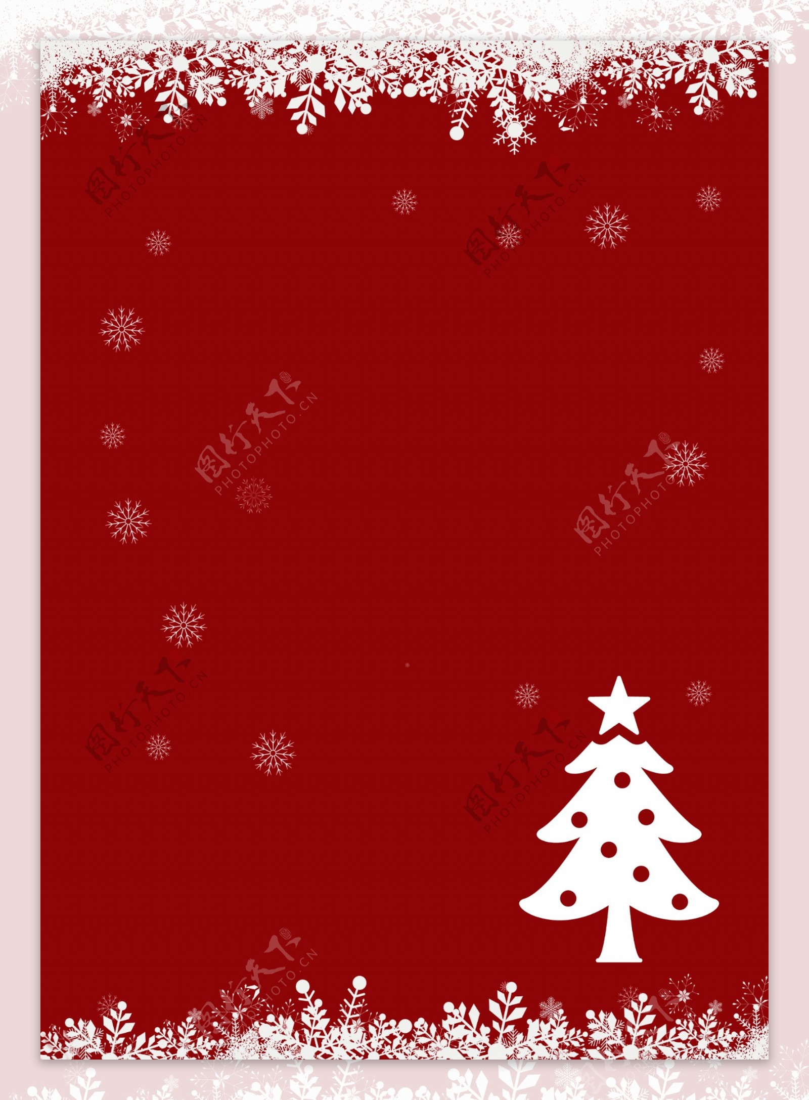 红色喜庆圣诞节雪花边框背景