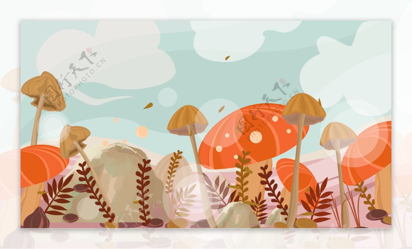 可爱草地蘑菇插画背景设计