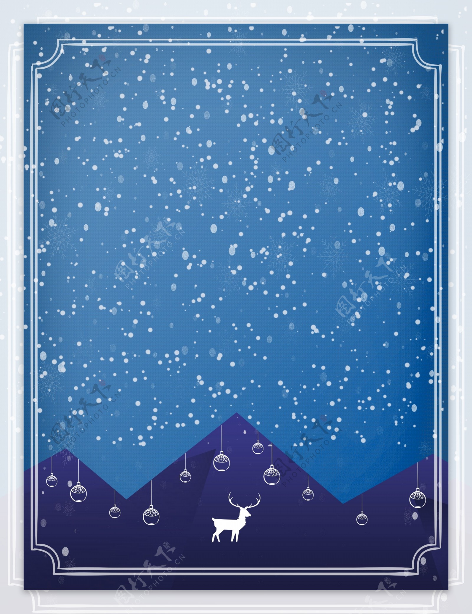 创意蓝色底纹雪花飘飘边框圣诞背景素材