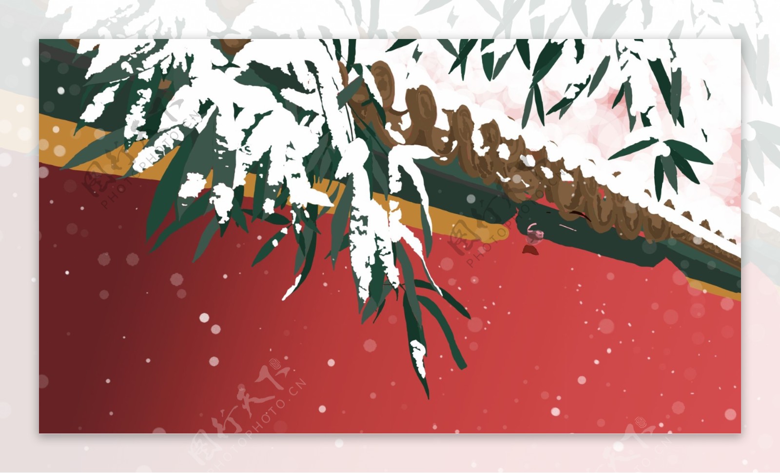 中国风彩绘冬雪大雪背景设计