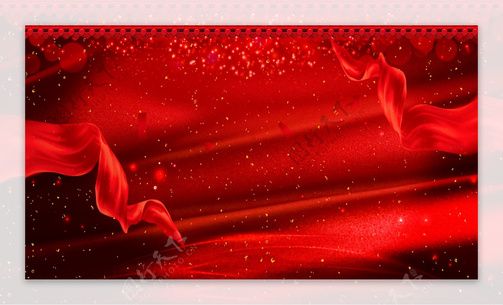 红色喜庆红丝带新年晚会签到处背景素材